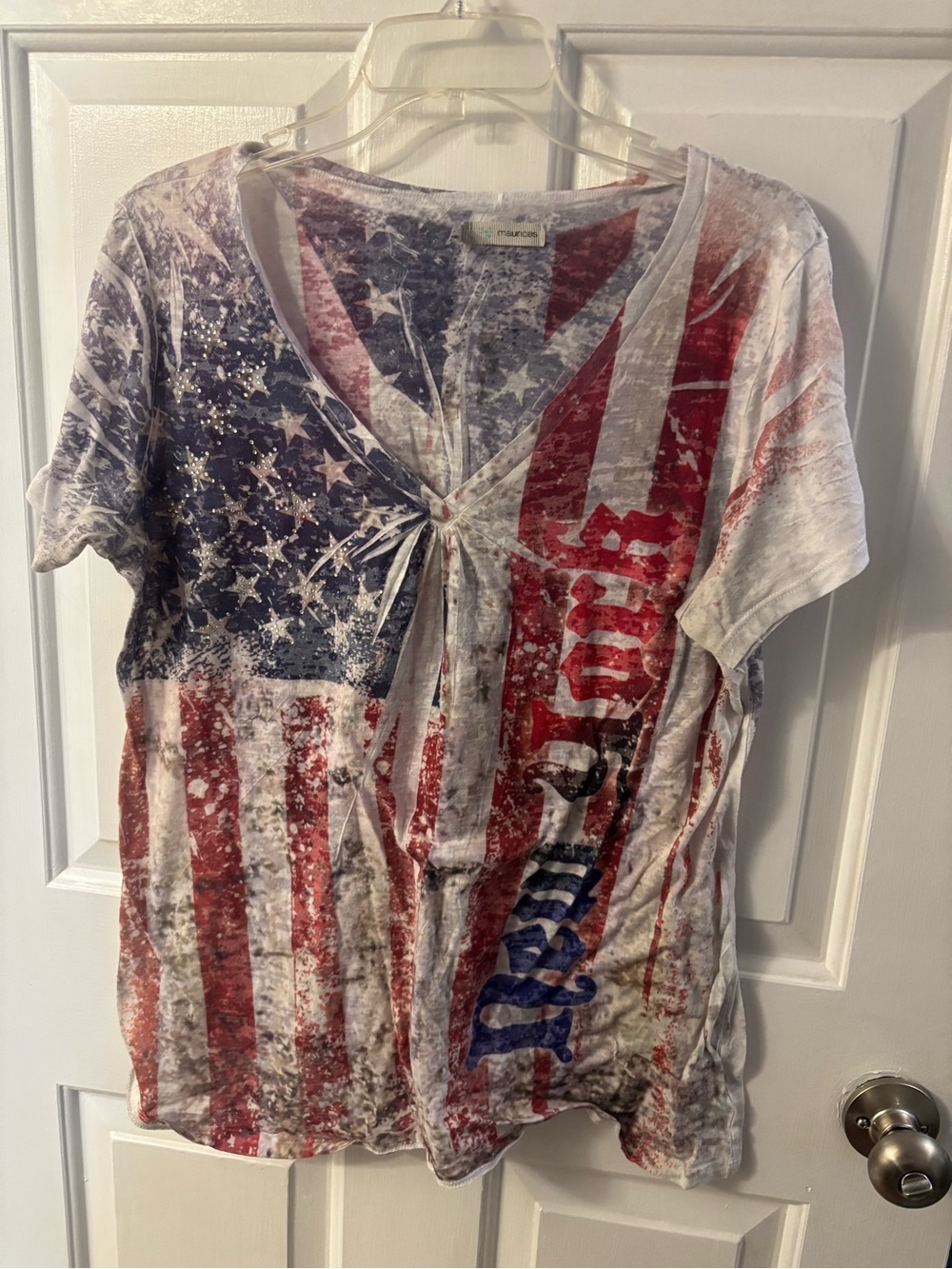 Maurice’s Distressed American Flag V-Neck Women's Top - Red, White & Blue 1 X